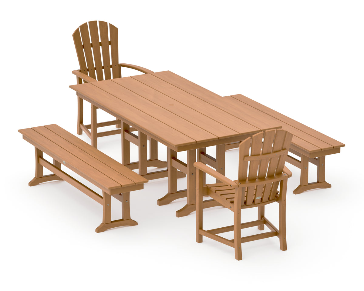 POLYWOOD Palm Coast 5-Piece Farmhouse Dining Set with Benches in Natural