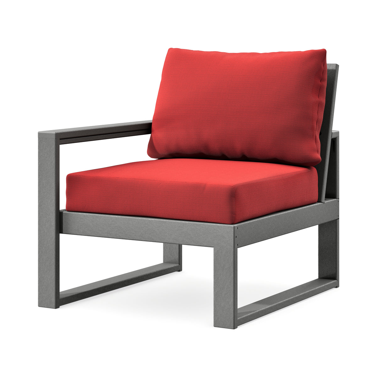 POLYWOOD EDGE Modular Left Arm Chair in Slate Grey / Crimson Linen