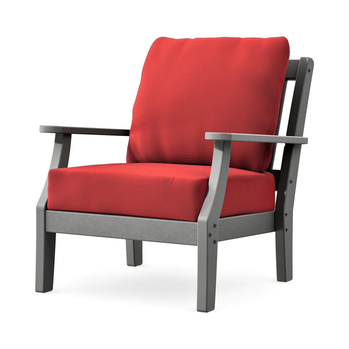 POLYWOOD Chinoiserie Deep Seating Chair in Slate Grey / Crimson Linen