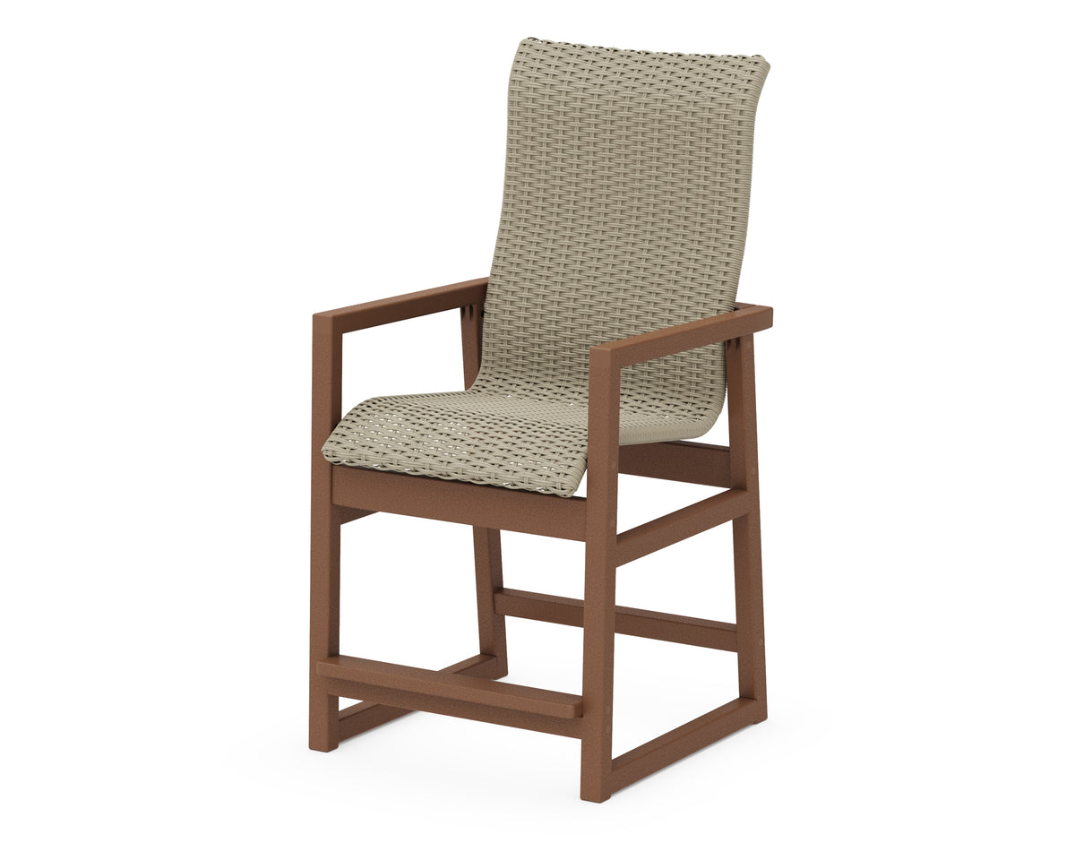 POLYWOOD EDGE Woven High-Back Counter Arm Chair in Teak / Dune Grass