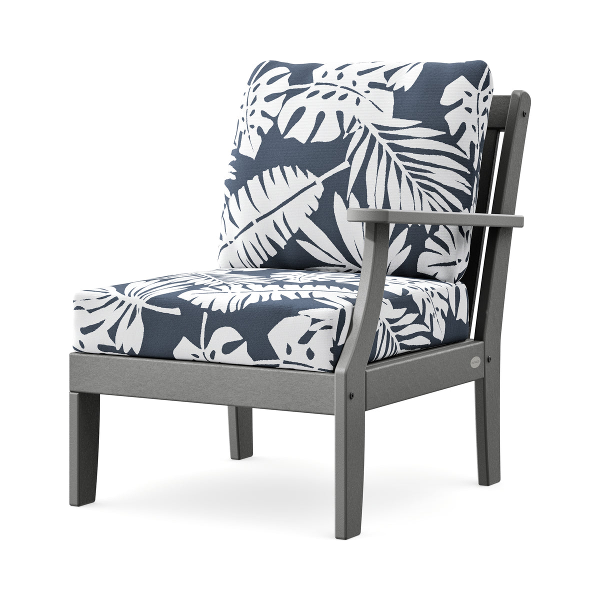 POLYWOOD Braxton Modular Right Arm Chair in Slate Grey / Leaf Marine Indigo