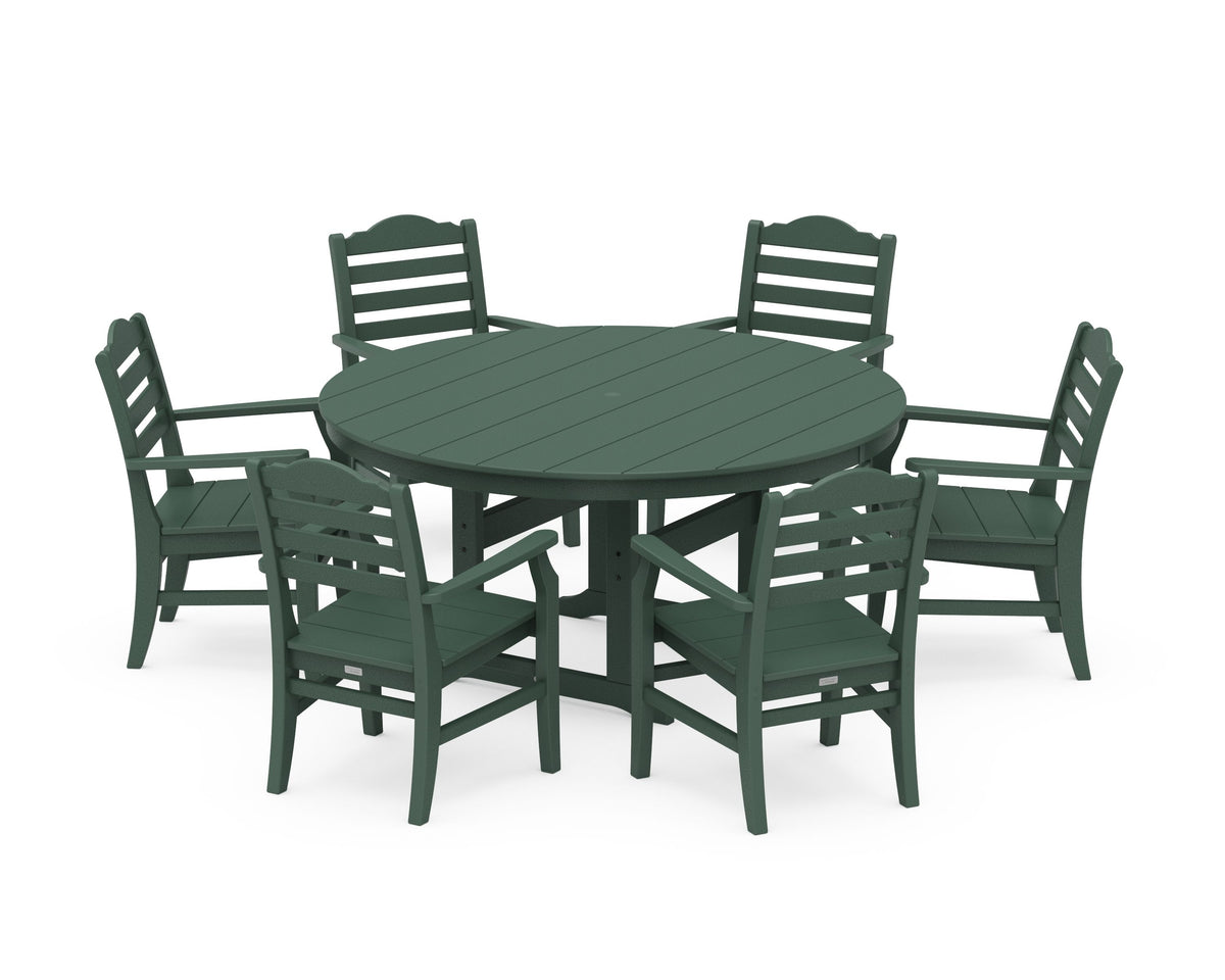 POLYWOOD Savannah 7-Piece Arm Chair Round Farmhouse Dining Set in Green