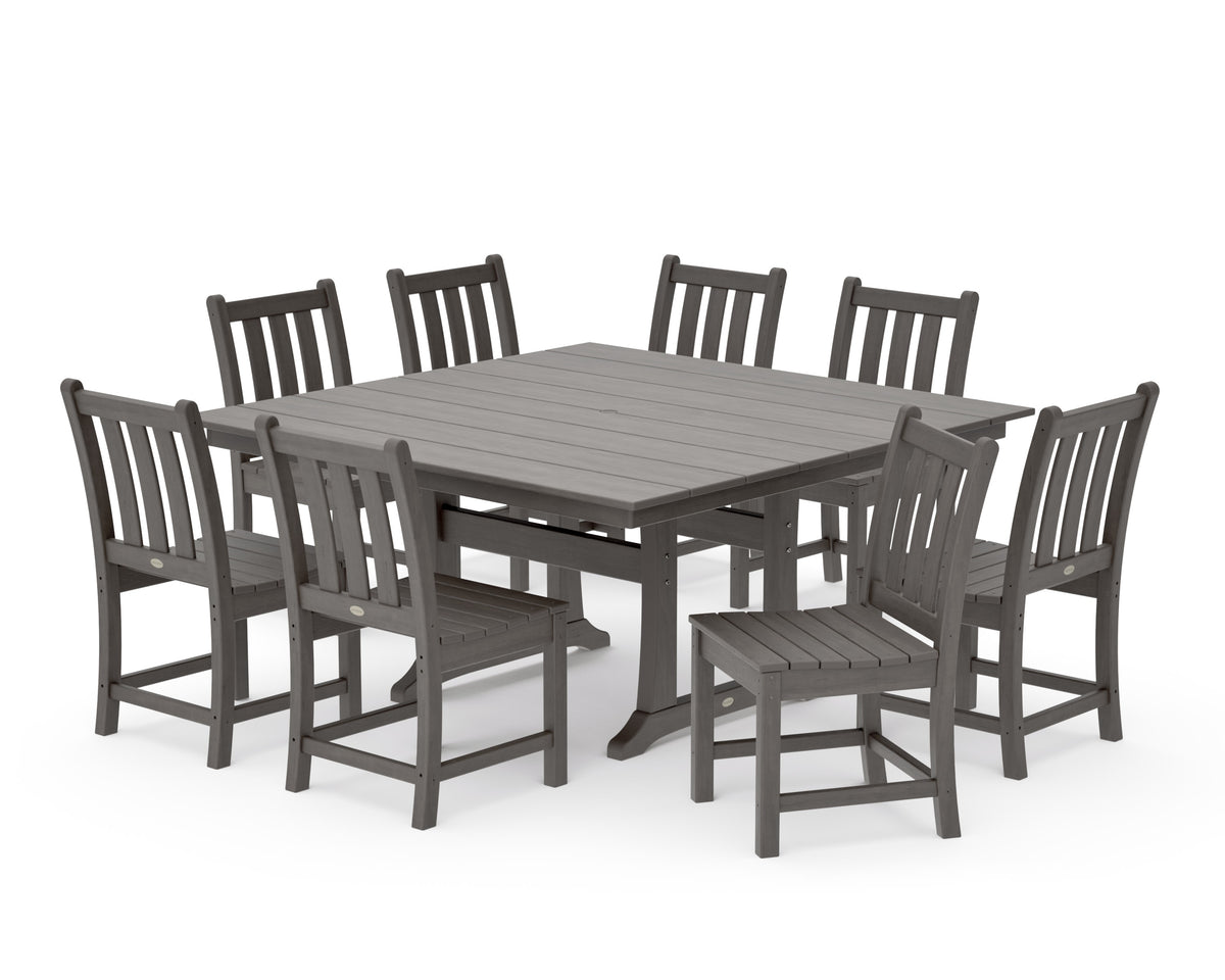 POLYWOOD Traditional Garden 9-Piece Farmhouse Trestle Dining Set in Driftwood