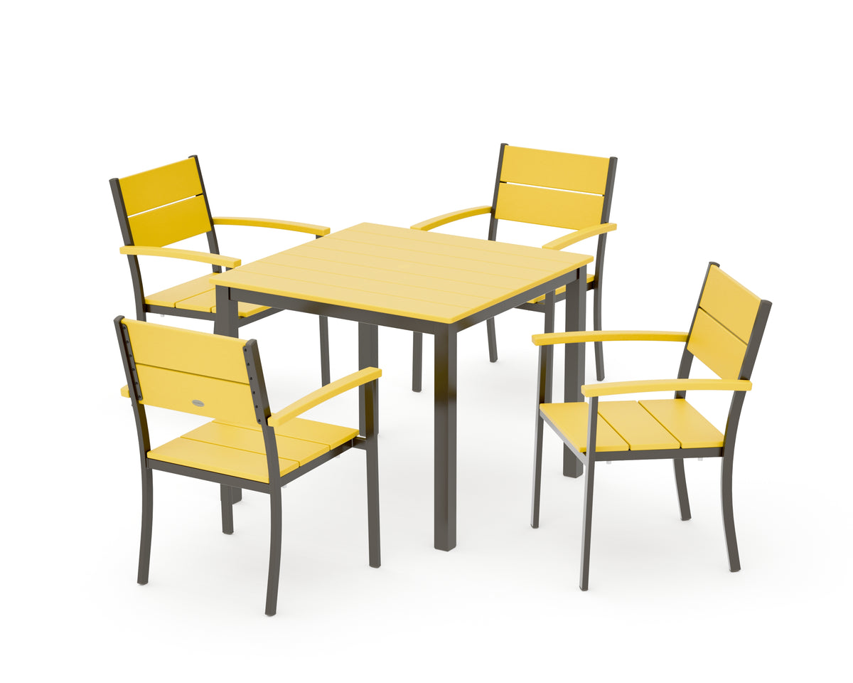 POLYWOOD Main Street 5-Piece Dining Set with Main Street 36" x 36" Dining Table in Bronze / Lemon