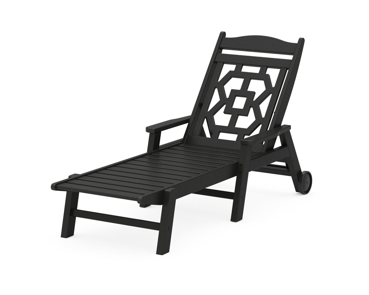 POLYWOOD Chinoiserie Chaise Lounge in Black
