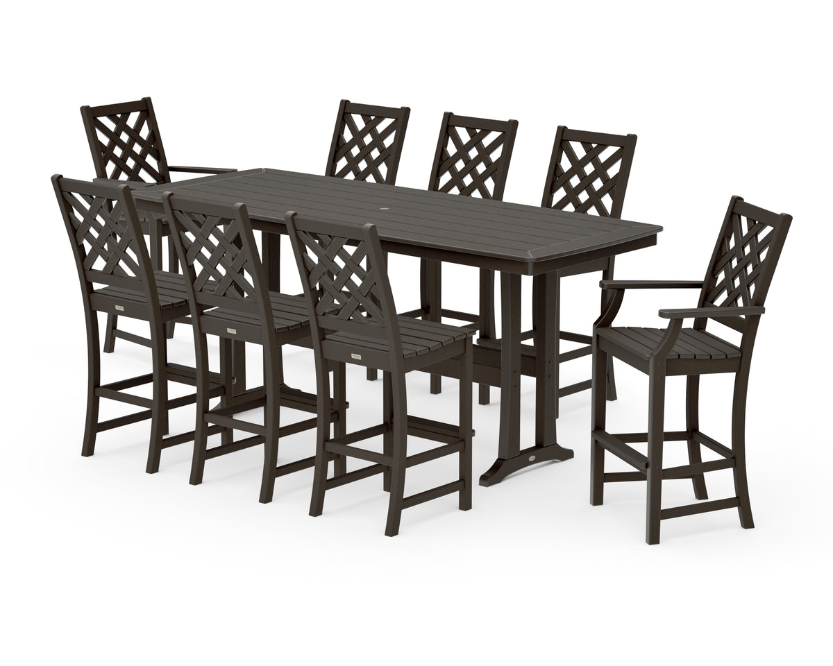 POLYWOOD Country Living Wovendale 9-Piece Bar Set with Trestle Legs in Vintage Coffee