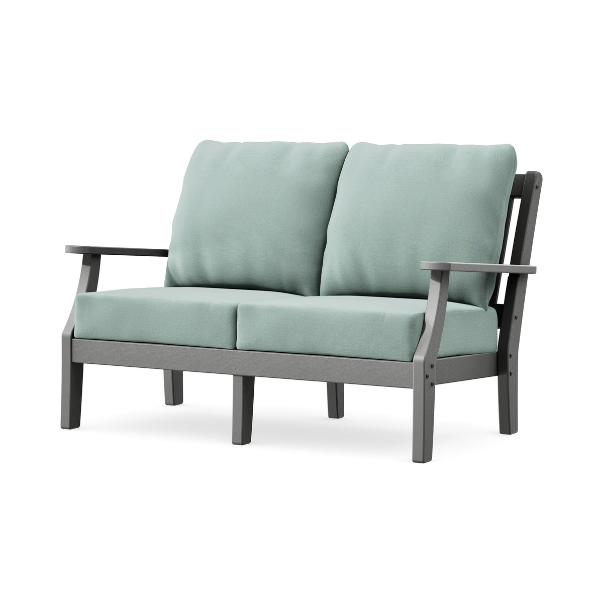 POLYWOOD Chinoiserie Deep Seating Loveseat in Slate Grey / Spa