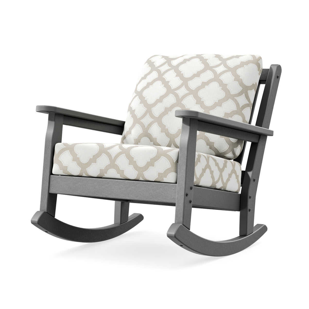 POLYWOOD Chippendale Deep Seating Rocking Chair in Slate Grey / Trellis Dune Burlap