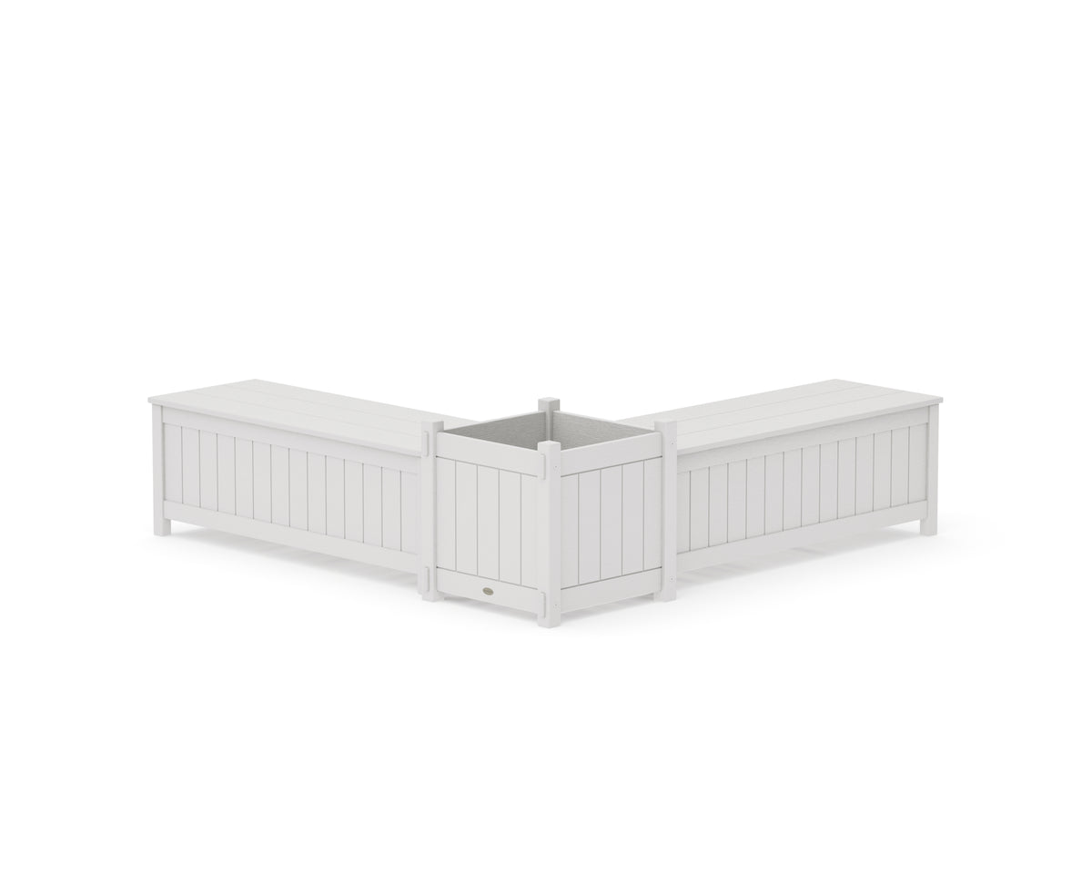 POLYWOOD 48" Vineyard L-Shaped Planter Storage Bench Set - Large in Vintage White