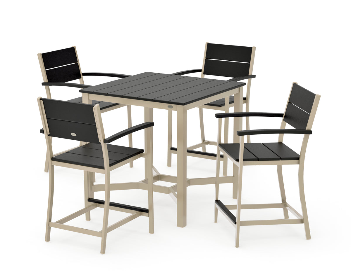 POLYWOOD Main Street 5-Piece Counter Set in Sand / Black