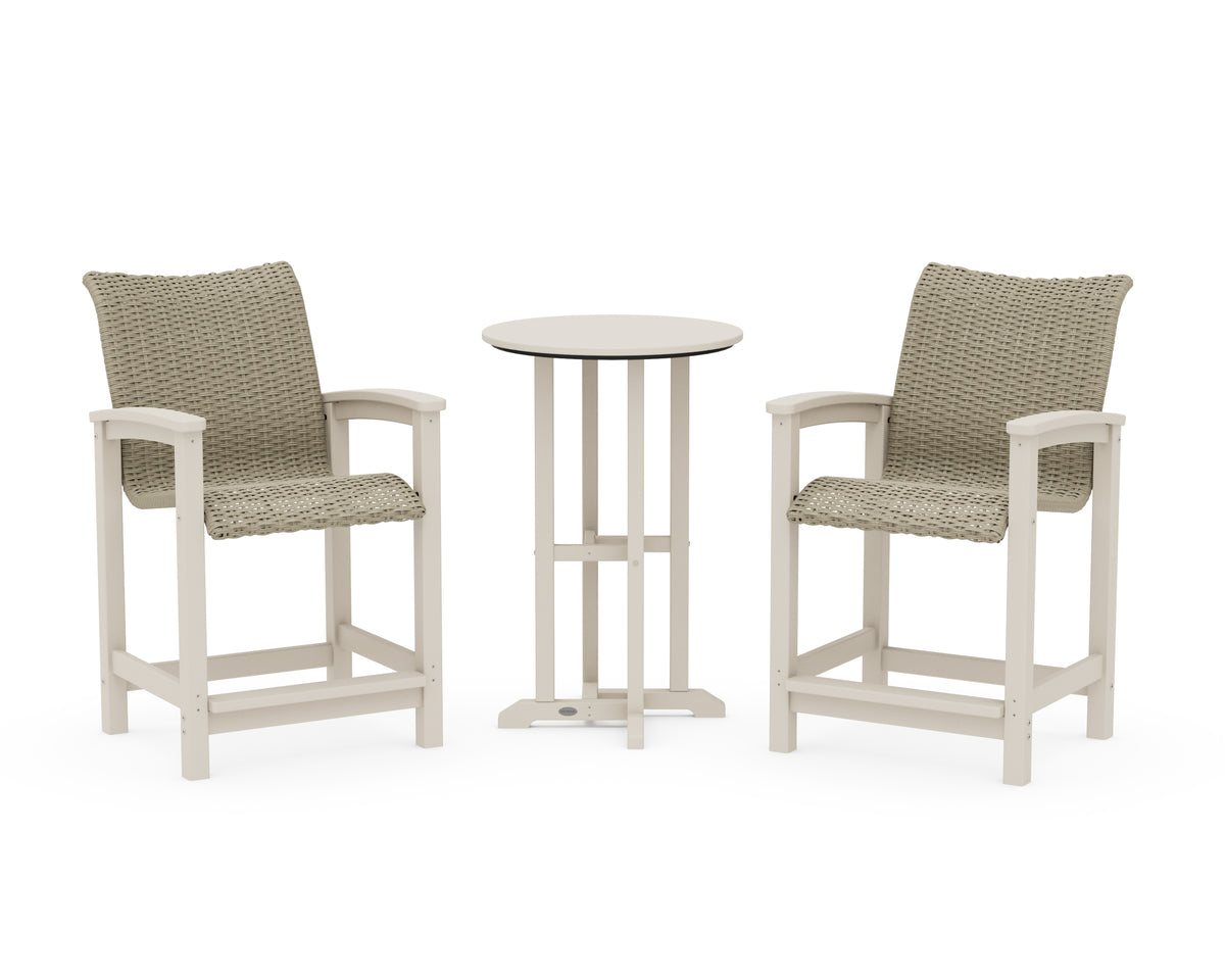 POLYWOOD Coastal Woven 3-Piece Farmhouse Counter Set in Sand / Dune Grass