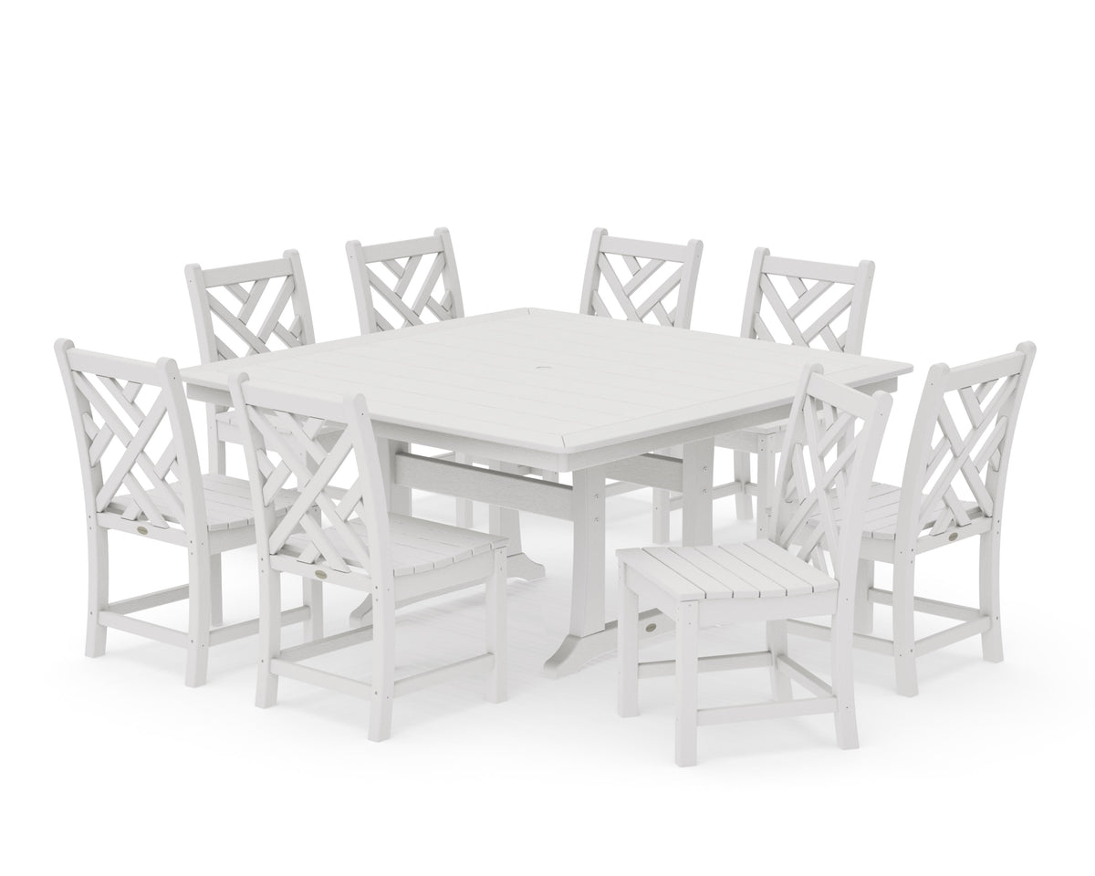 POLYWOOD Chippendale 9-Piece Nautical Trestle Dining Set in Vintage White