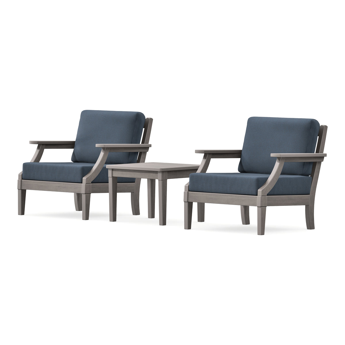 POLYWOOD PW Designer Series Estate 3-Piece Lounge Chair Set in Driftwood / Marine Indigo