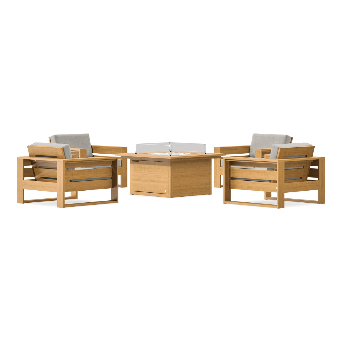 POLYWOOD PW Designer Series Latitude 5-Piece Lounge Fire Table Set in Natural / Weathered Tweed