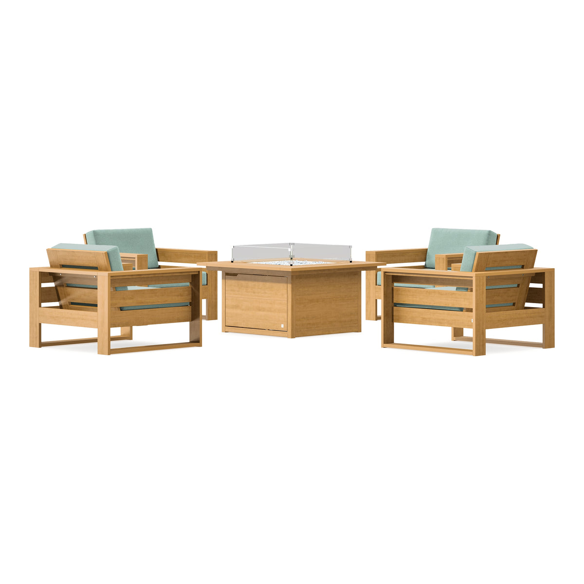 POLYWOOD PW Designer Series Latitude 5-Piece Lounge Fire Table Set in Natural / Glacier Spa