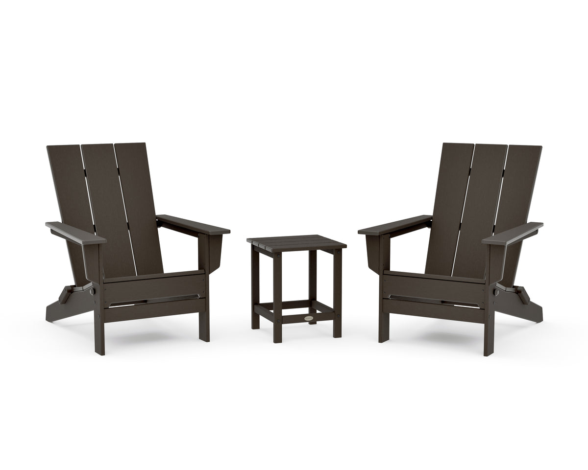 POLYWOOD 3-Piece Modern Studio Folding Adirondack Set in Vintage Coffee
