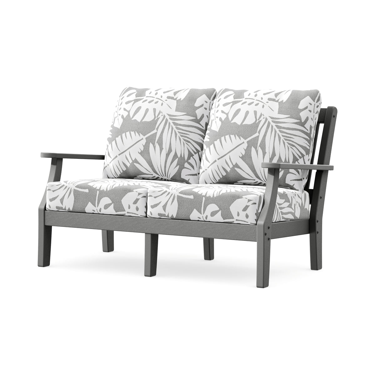 POLYWOOD Chinoiserie Deep Seating Loveseat in Slate Grey / Leaf Grey Mist