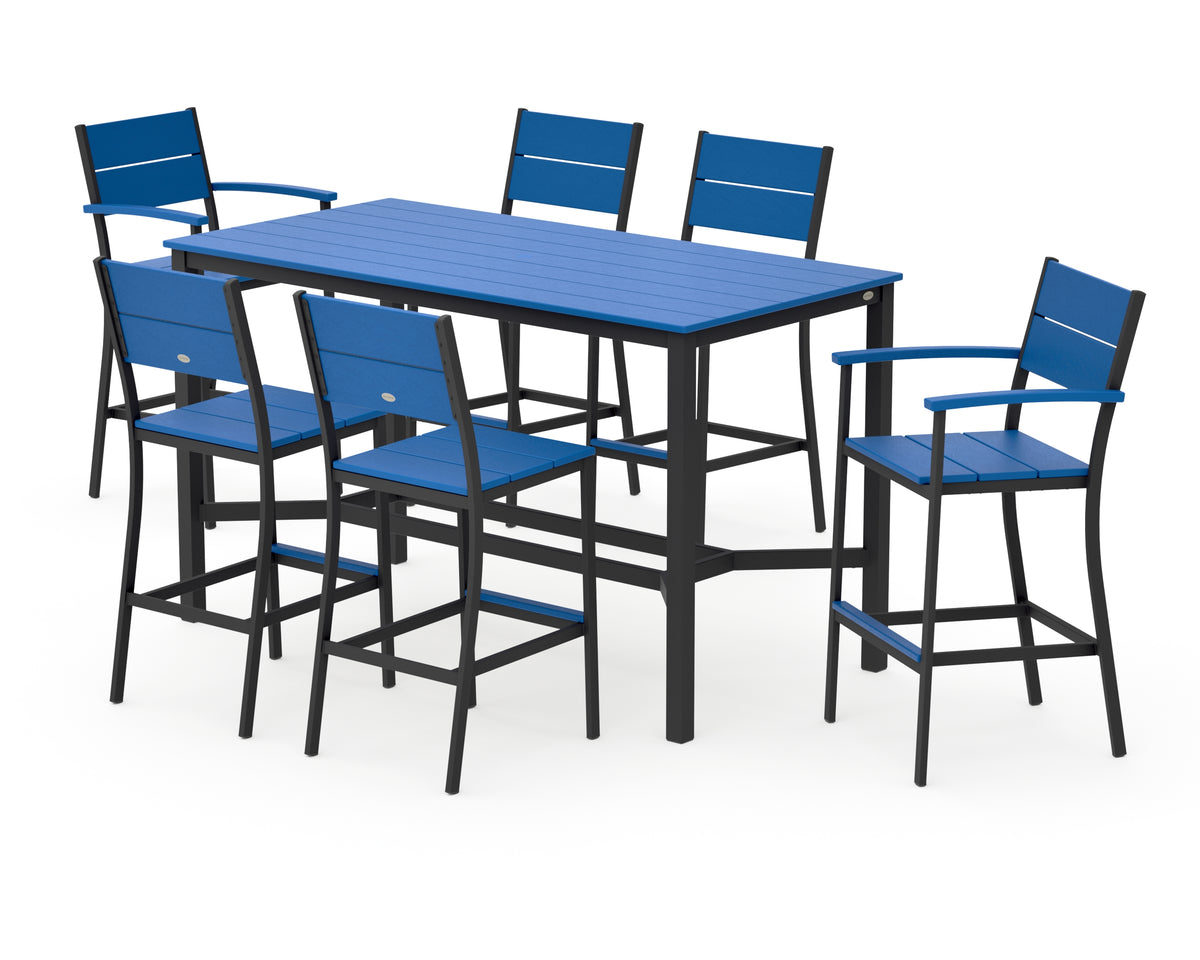 POLYWOOD Main Street 7-Piece Bar Set in Black / Pacific Blue