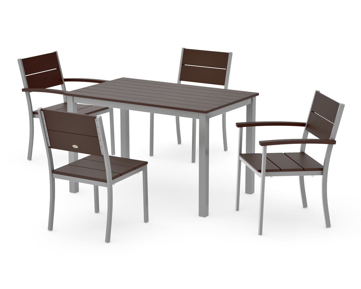 POLYWOOD Main Street 5-Piece Dining Set with Main Street 30 x 48 Dining Table in Silver / Mahogany
