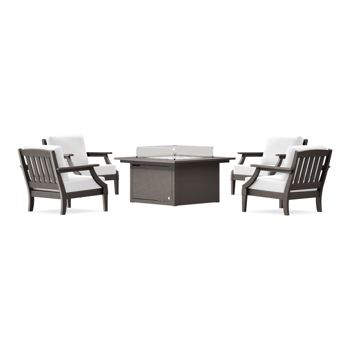POLYWOOD PW Designer Series Estate 5-Piece Lounge Fire Table Set in Vintage Coffee / Natural