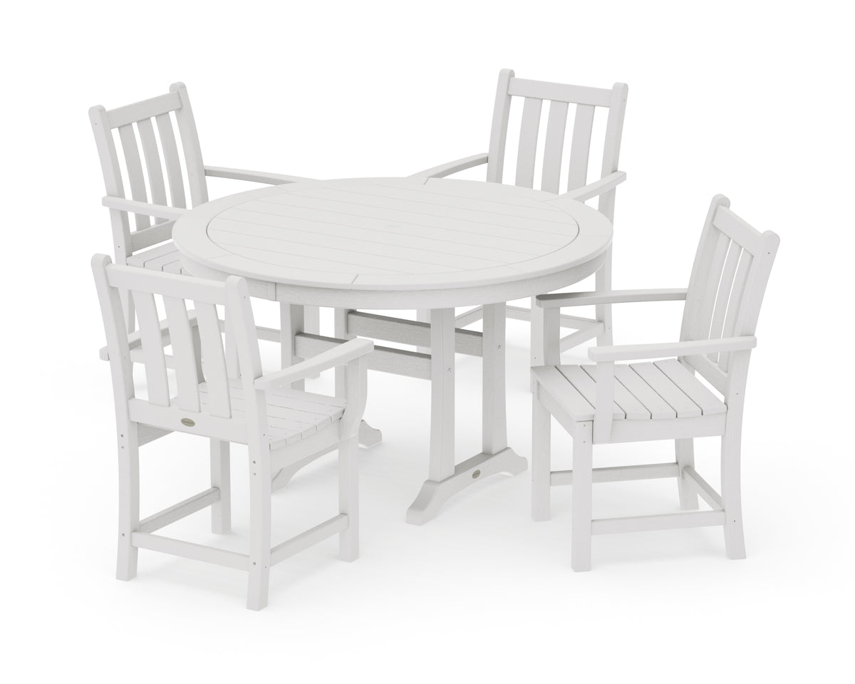 POLYWOOD Traditional Garden 5-Piece Round Dining Set with Trestle Legs in Vintage White