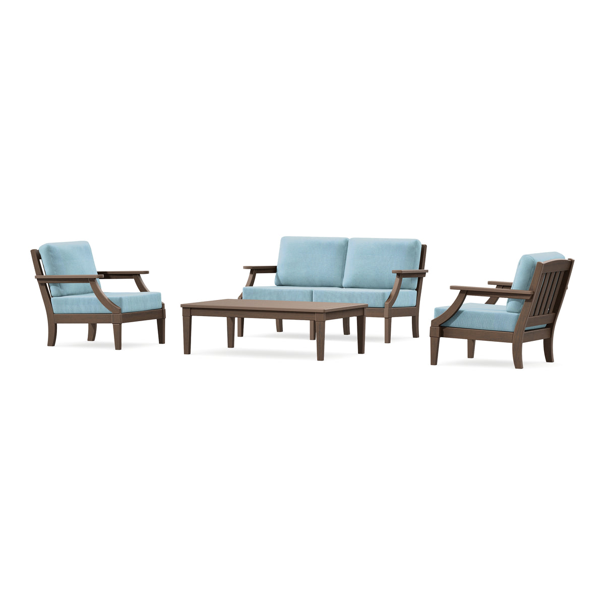 POLYWOOD PW Designer Series Estate Lounge 4-Piece Loveseat Set in Kona / Lattice Sky Blue