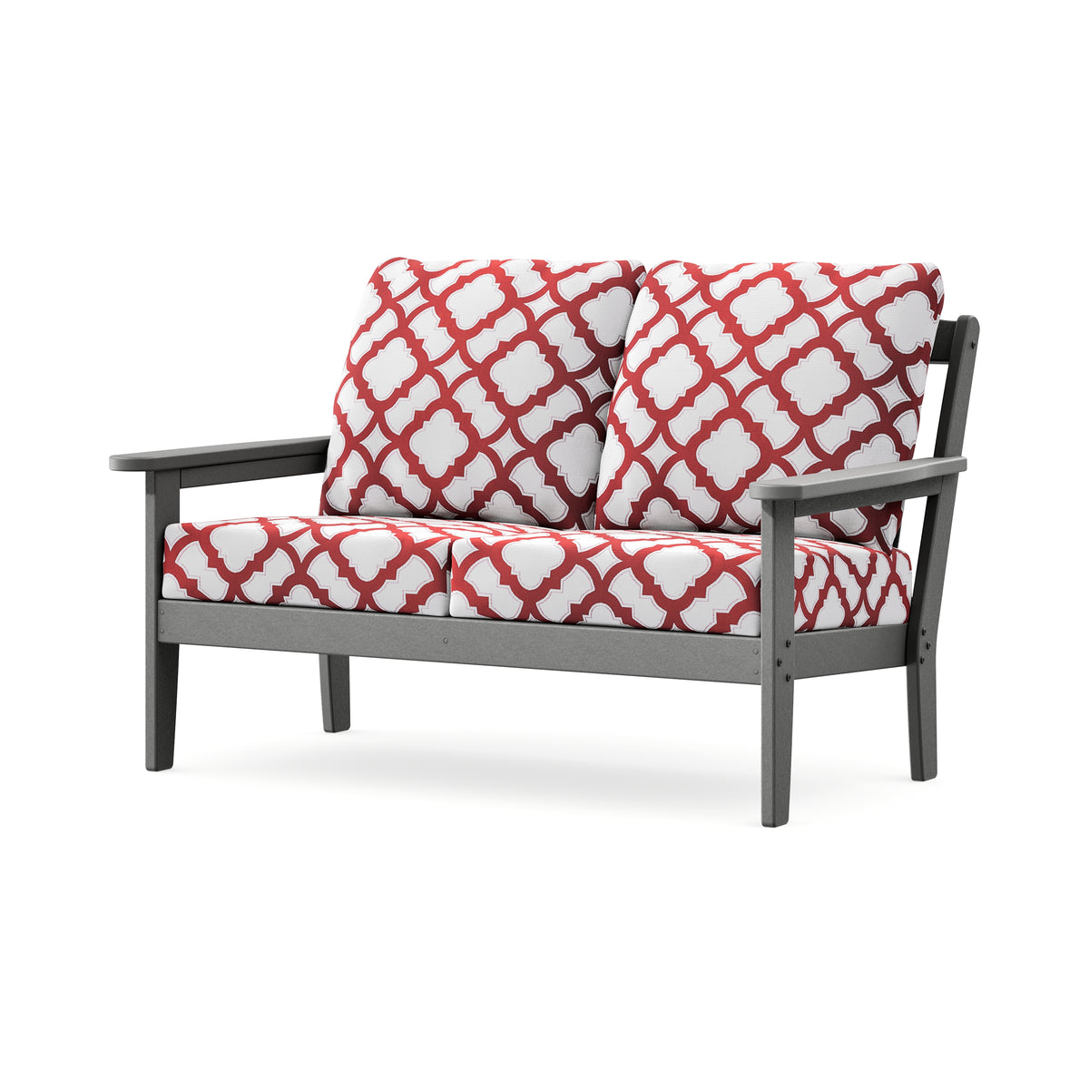 POLYWOOD Cottage Deep Seating Loveseat in Slate Grey / Trellis Crimson