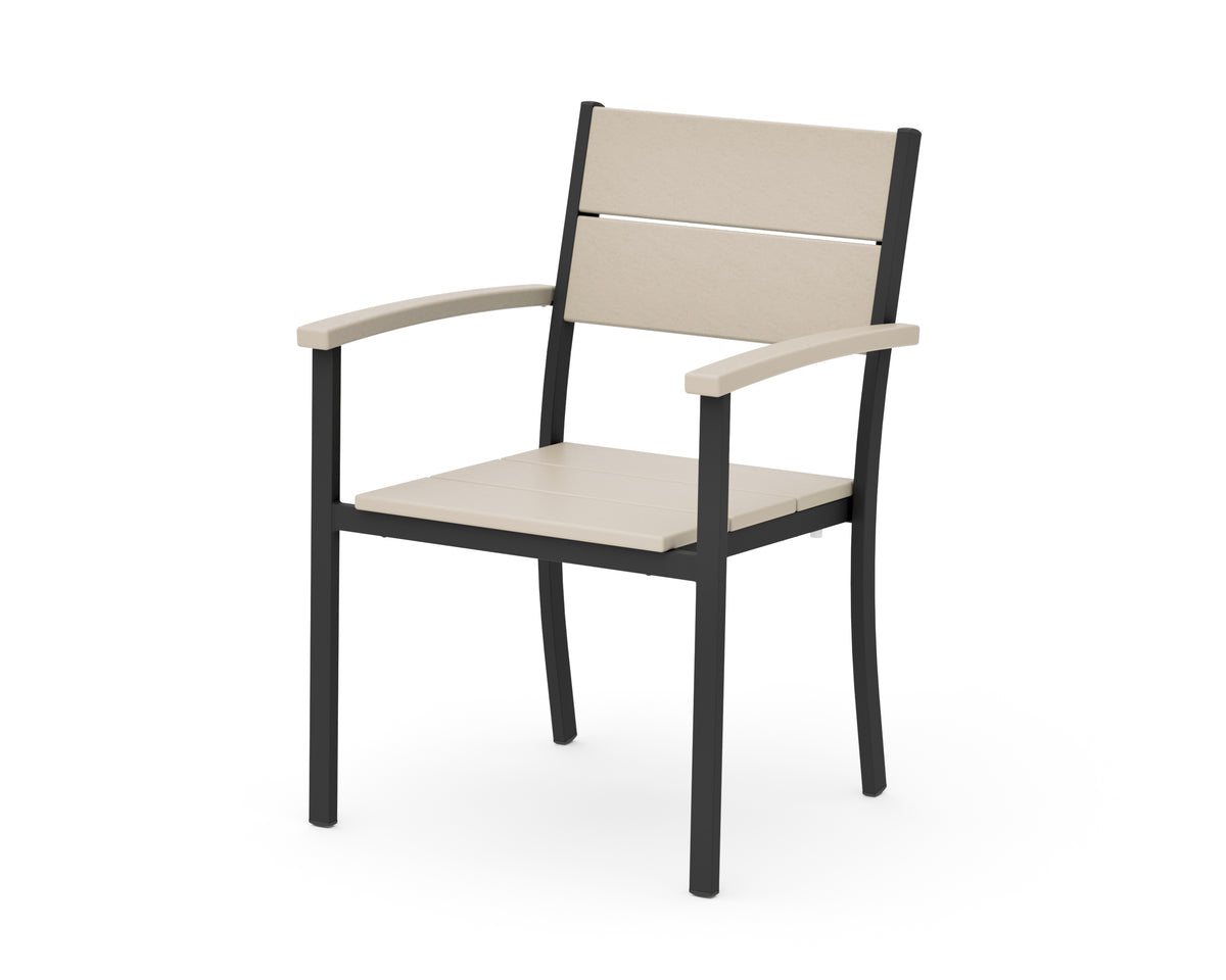 POLYWOOD Main Street Stacking Dining Arm Chair in Black / Sand