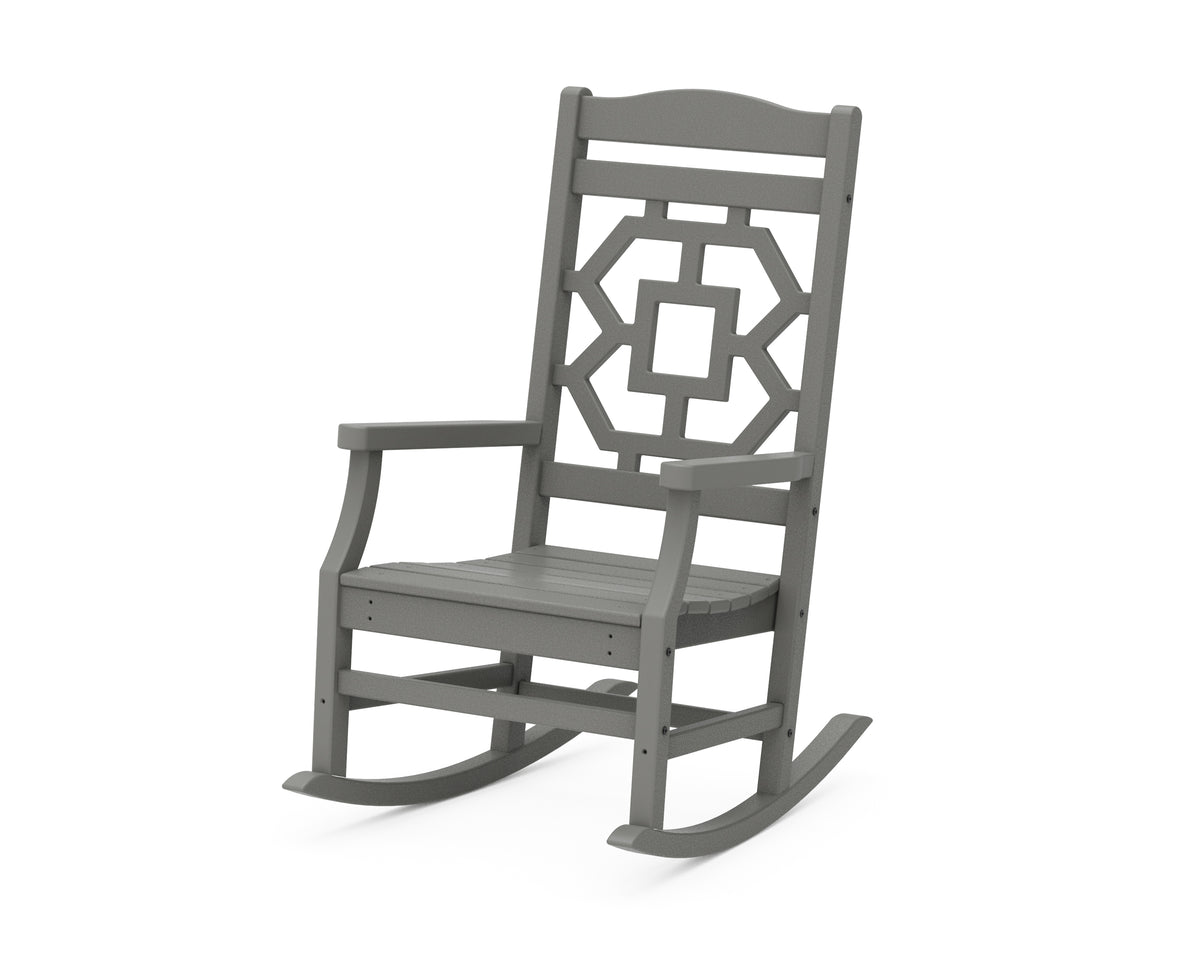POLYWOOD Chinoiserie Rocking Chair in Slate Grey