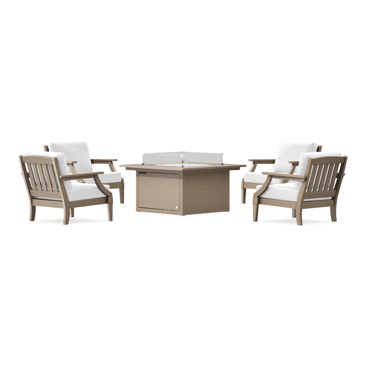 POLYWOOD PW Designer Series Estate 5-Piece Lounge Fire Table Set in Vintage Sahara / Natural