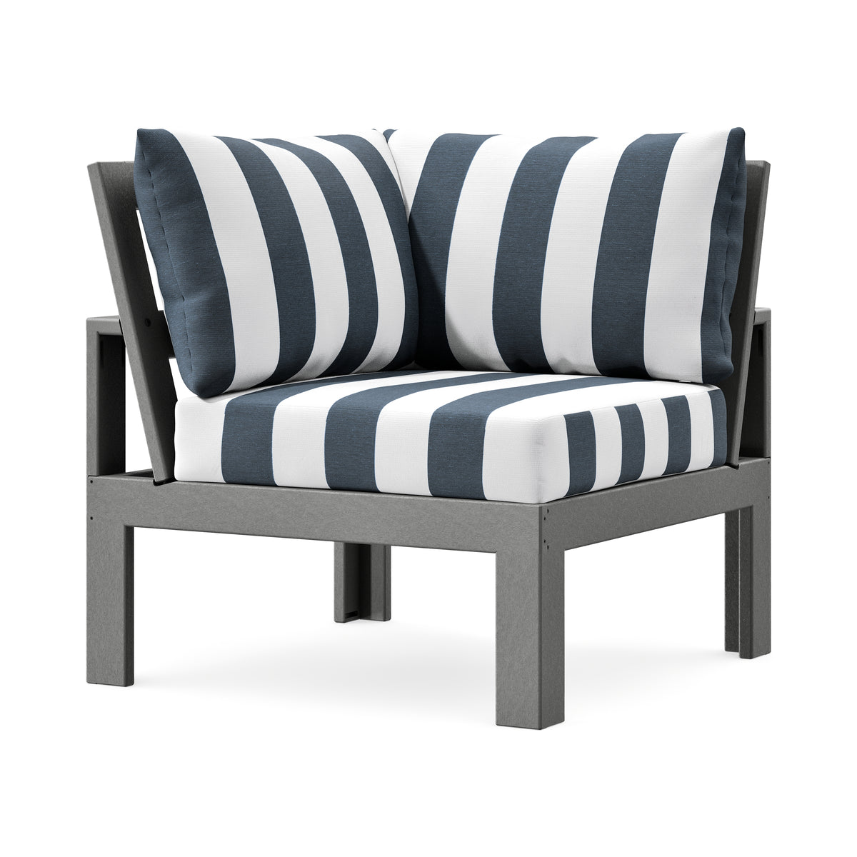 POLYWOOD Modular Corner Chair in Slate Grey / Cabana Stripe Marine Indigo