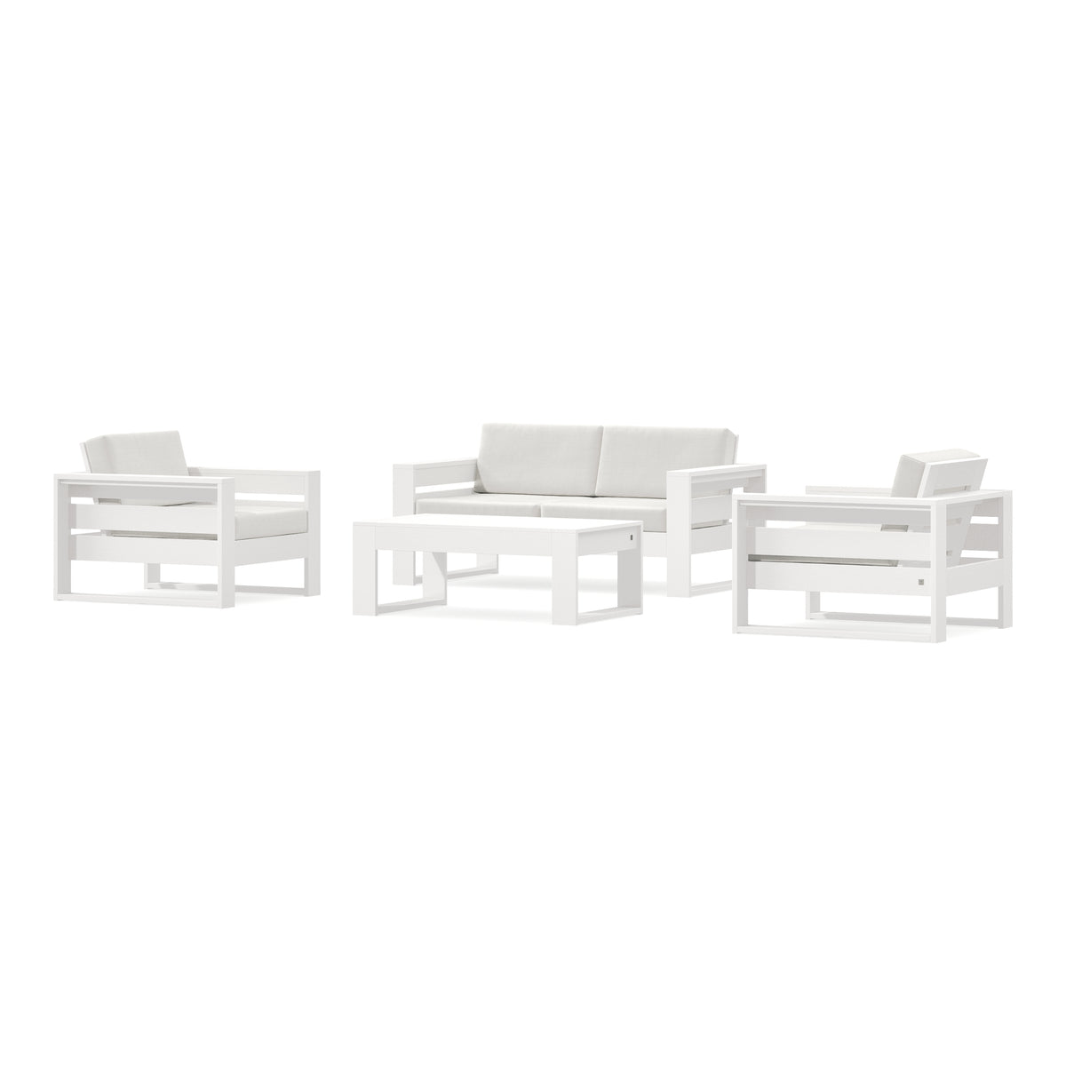 POLYWOOD PW Designer Series Latitude 4-Piece Lounge Loveseat Set in Vintage White / Natural Linen