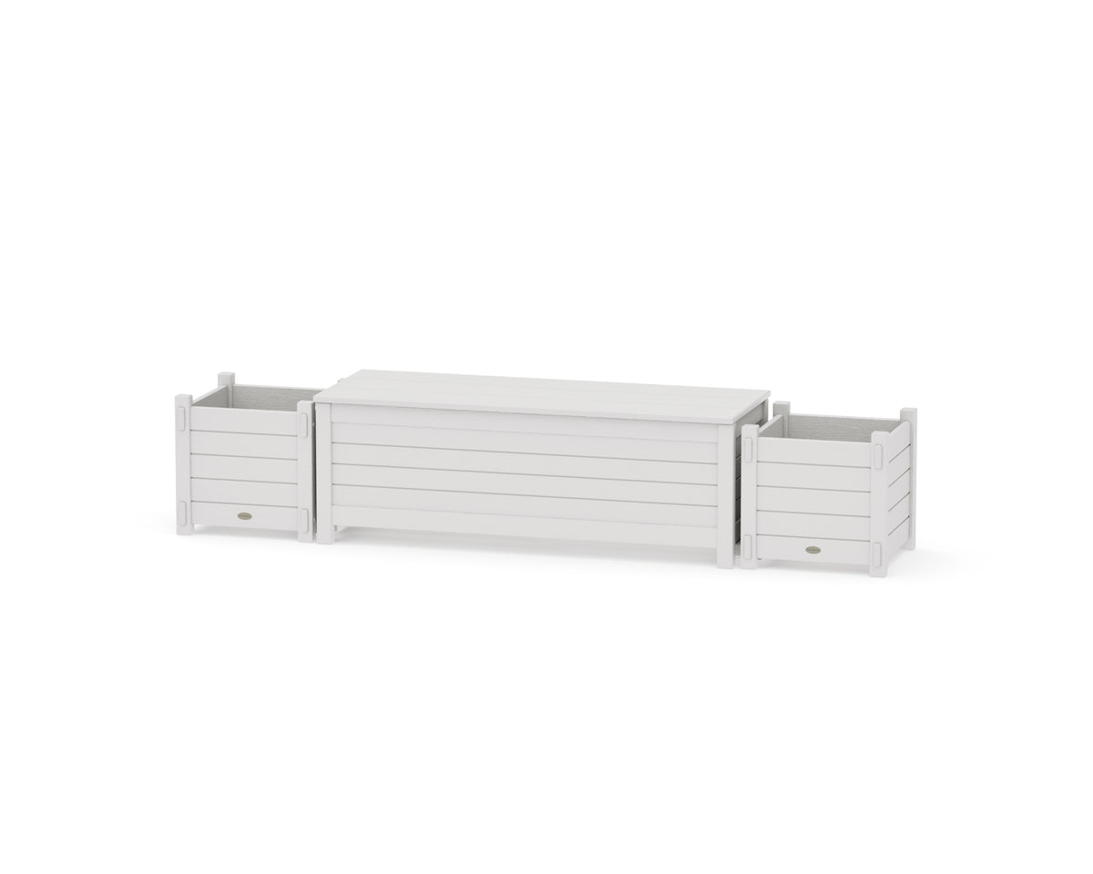 POLYWOOD 48" Nautical Straight Planter Storage Bench Set in Vintage White