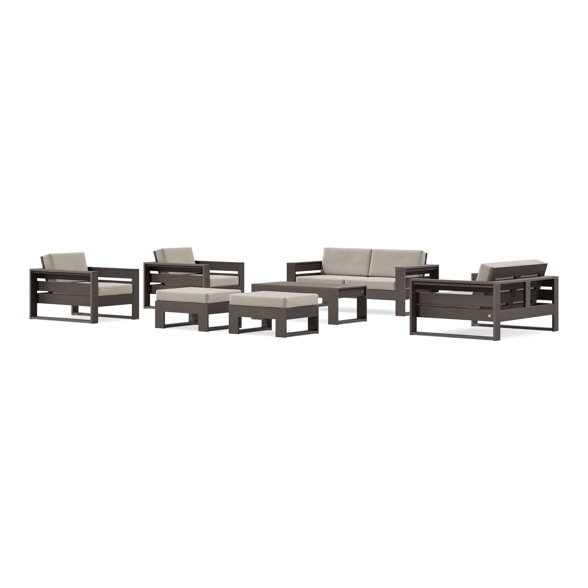 POLYWOOD PW Designer Series Latitude 7-Piece Lounge Loveseat Set in Vintage Coffee / Cast Ash