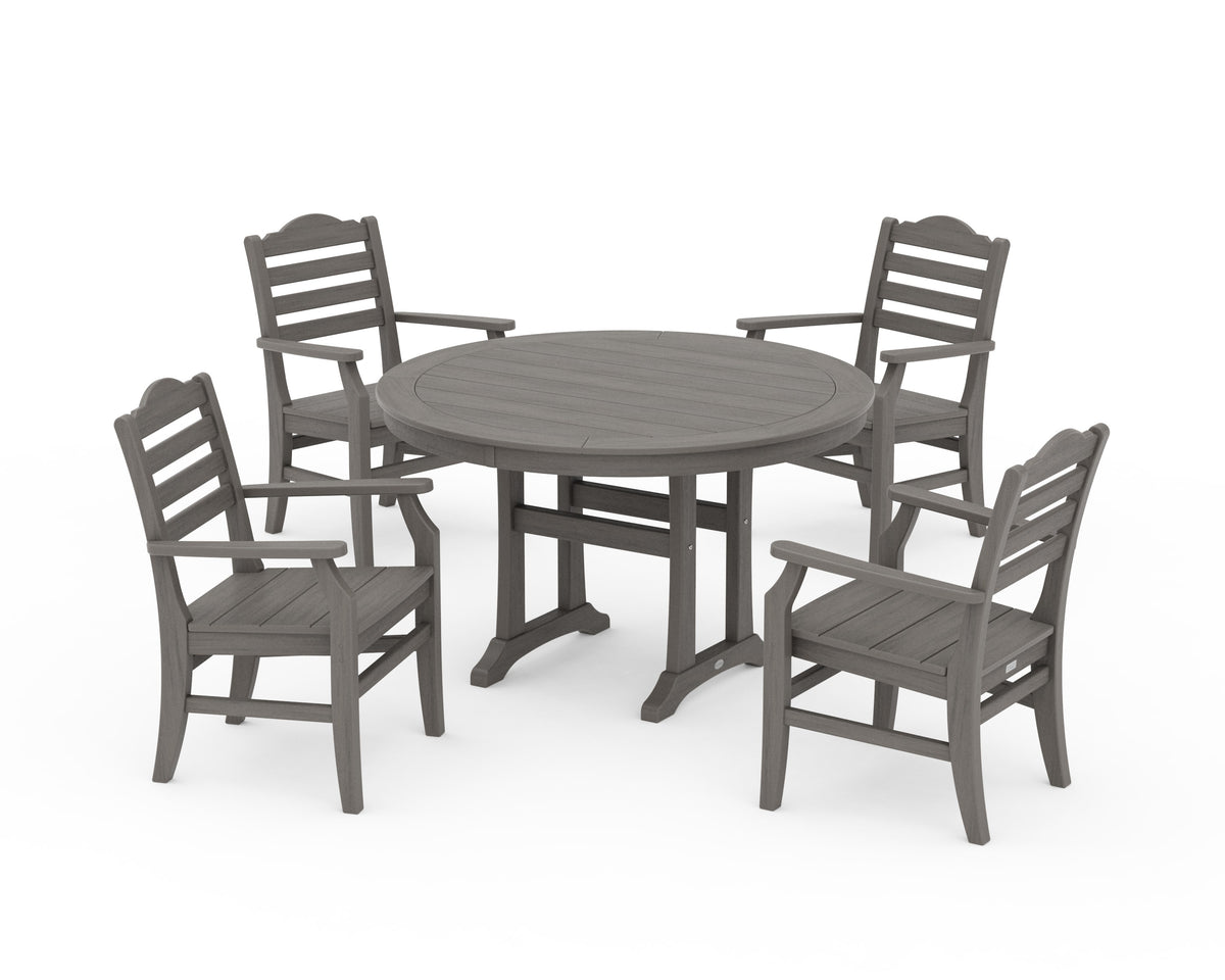 POLYWOOD Savannah 5-Piece Round Dining Set with Trestle Legs in Driftwood