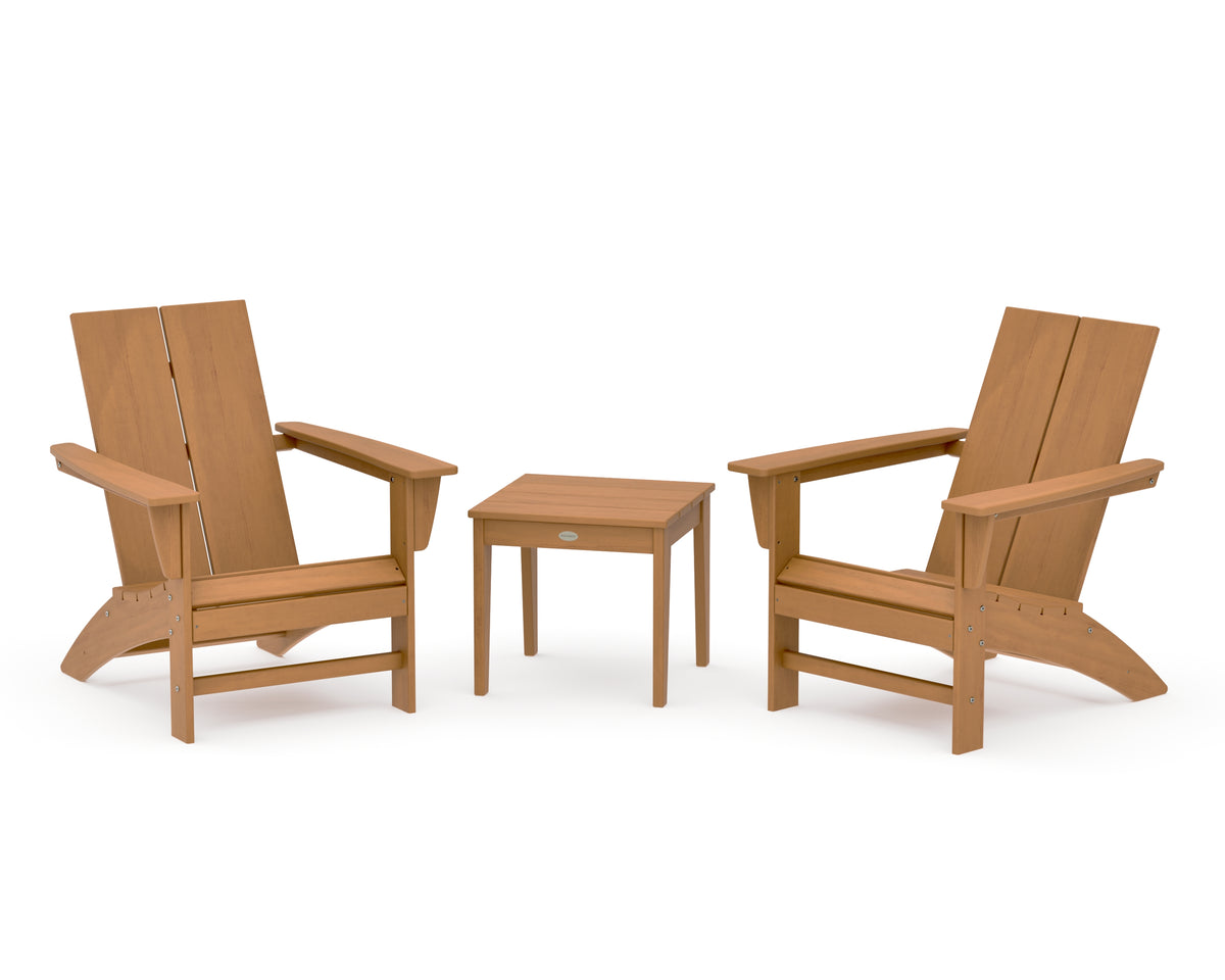 POLYWOOD Country Living Cottage Modern Adirondack Chair 3-Piece Set in Natural