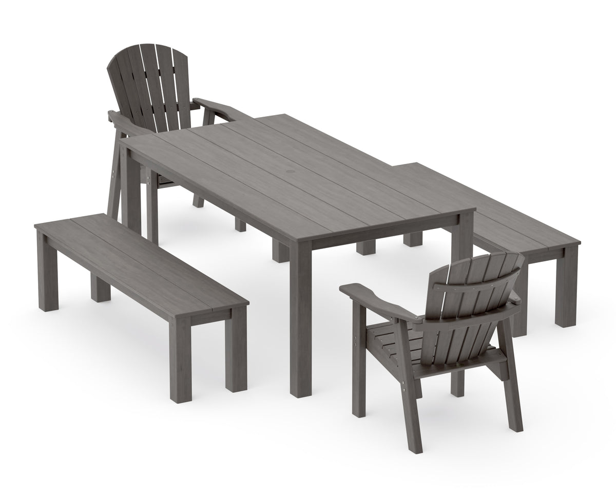 POLYWOOD Seashell 5-Piece Parsons Dining Set with Benches in Driftwood
