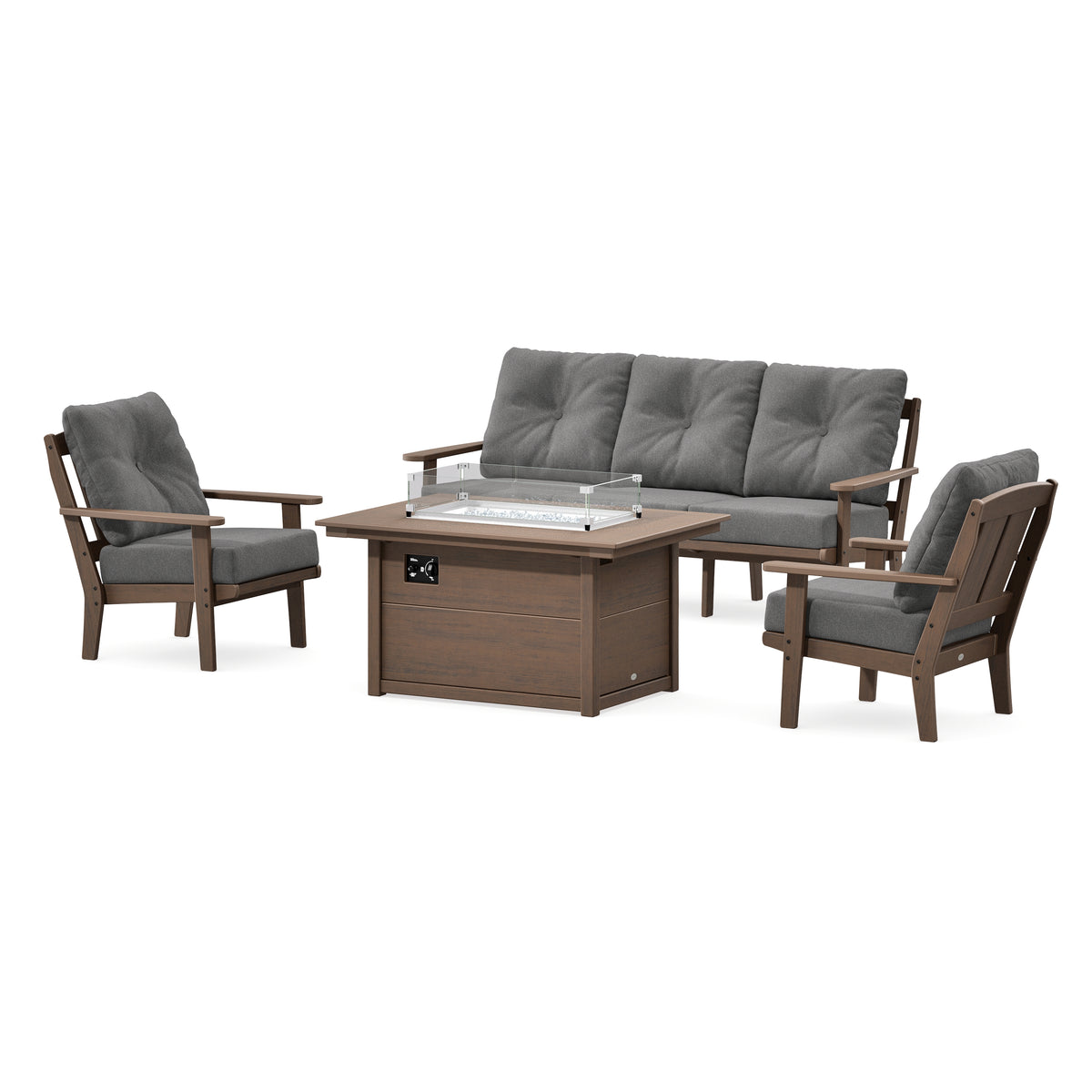 POLYWOOD Mission Deep Seating Fire Pit Table Set in Kona