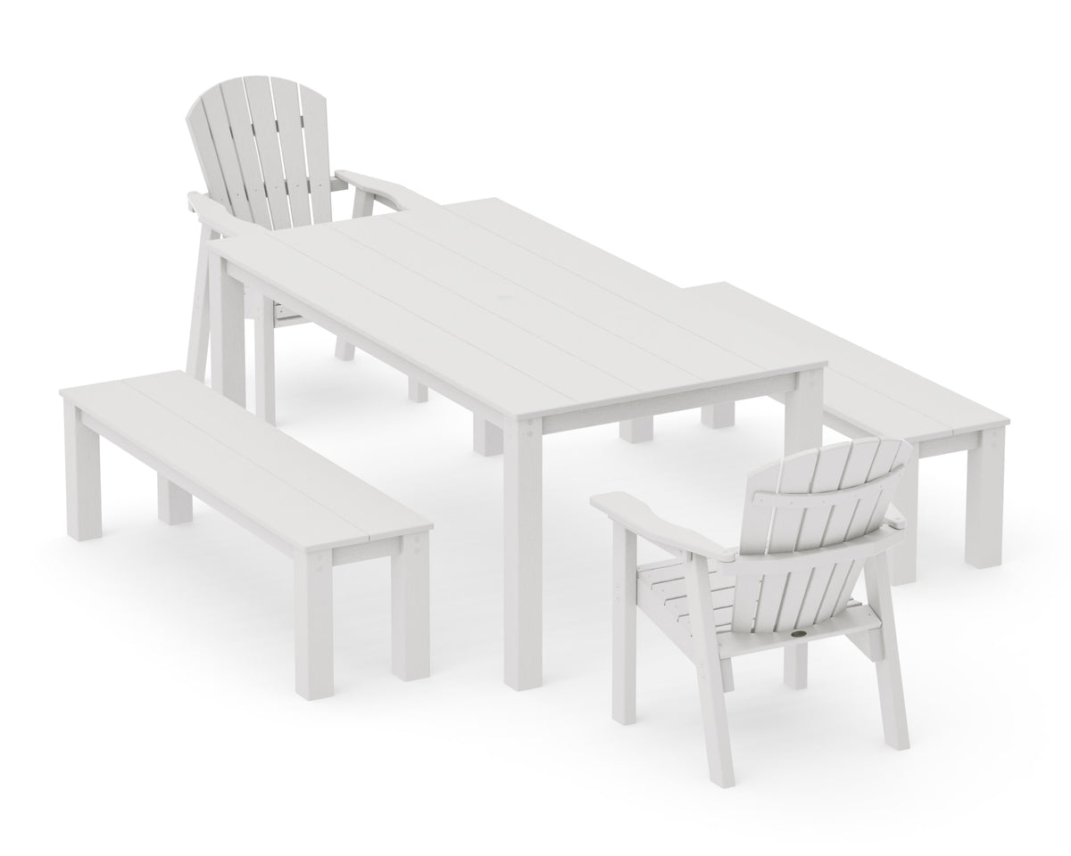 POLYWOOD Seashell 5-Piece Parsons Dining Set with Benches in Vintage White