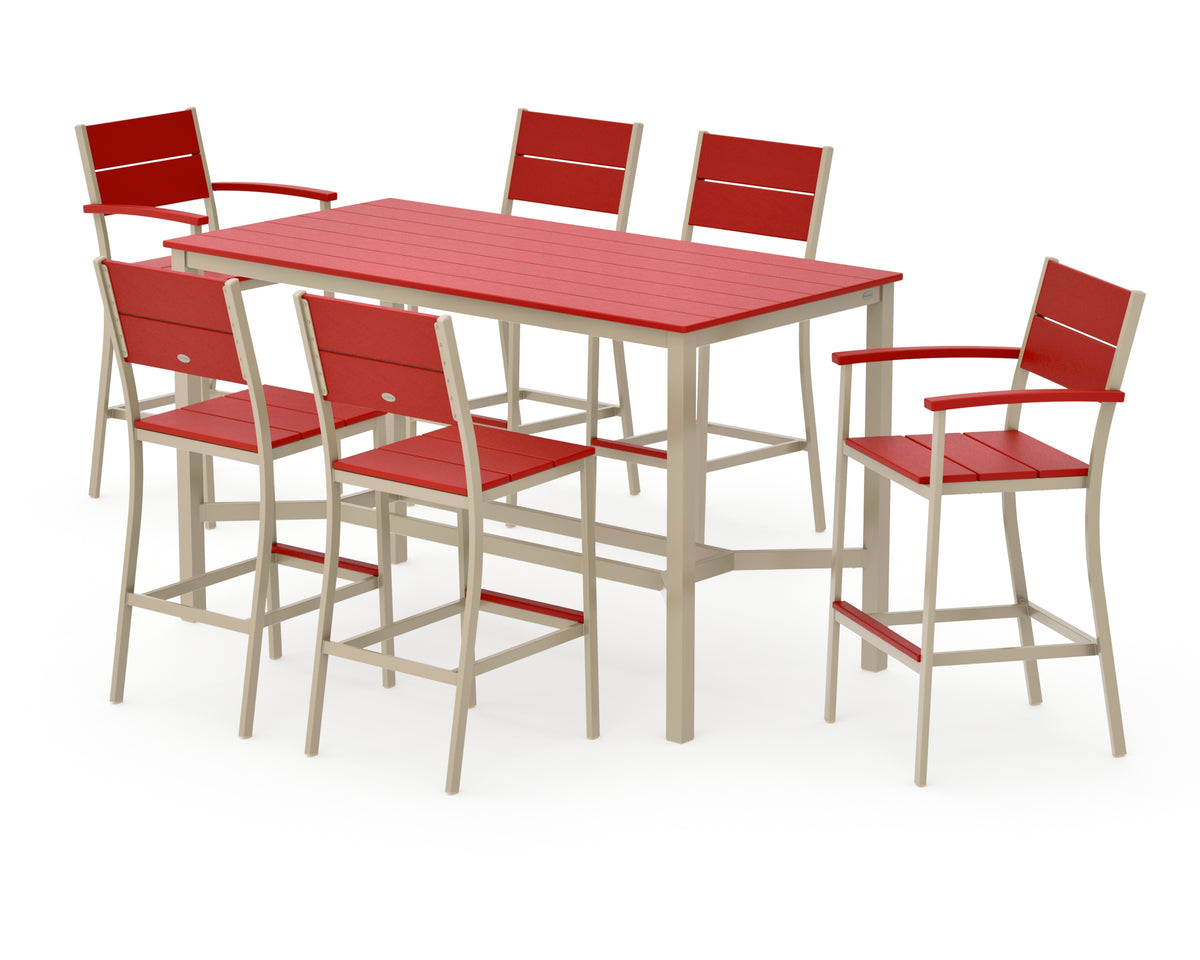 POLYWOOD Main Street 7-Piece Bar Set in Sand / Sunset Red