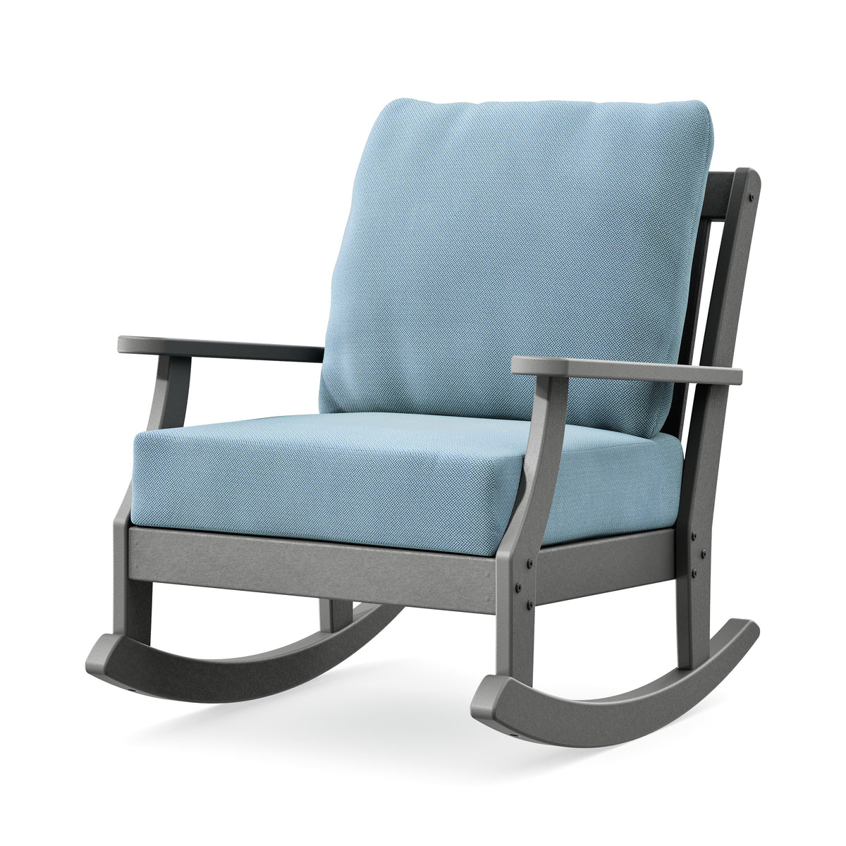 POLYWOOD Braxton Deep Seating Rocking Chair in Slate Grey / Lattice Sky Blue
