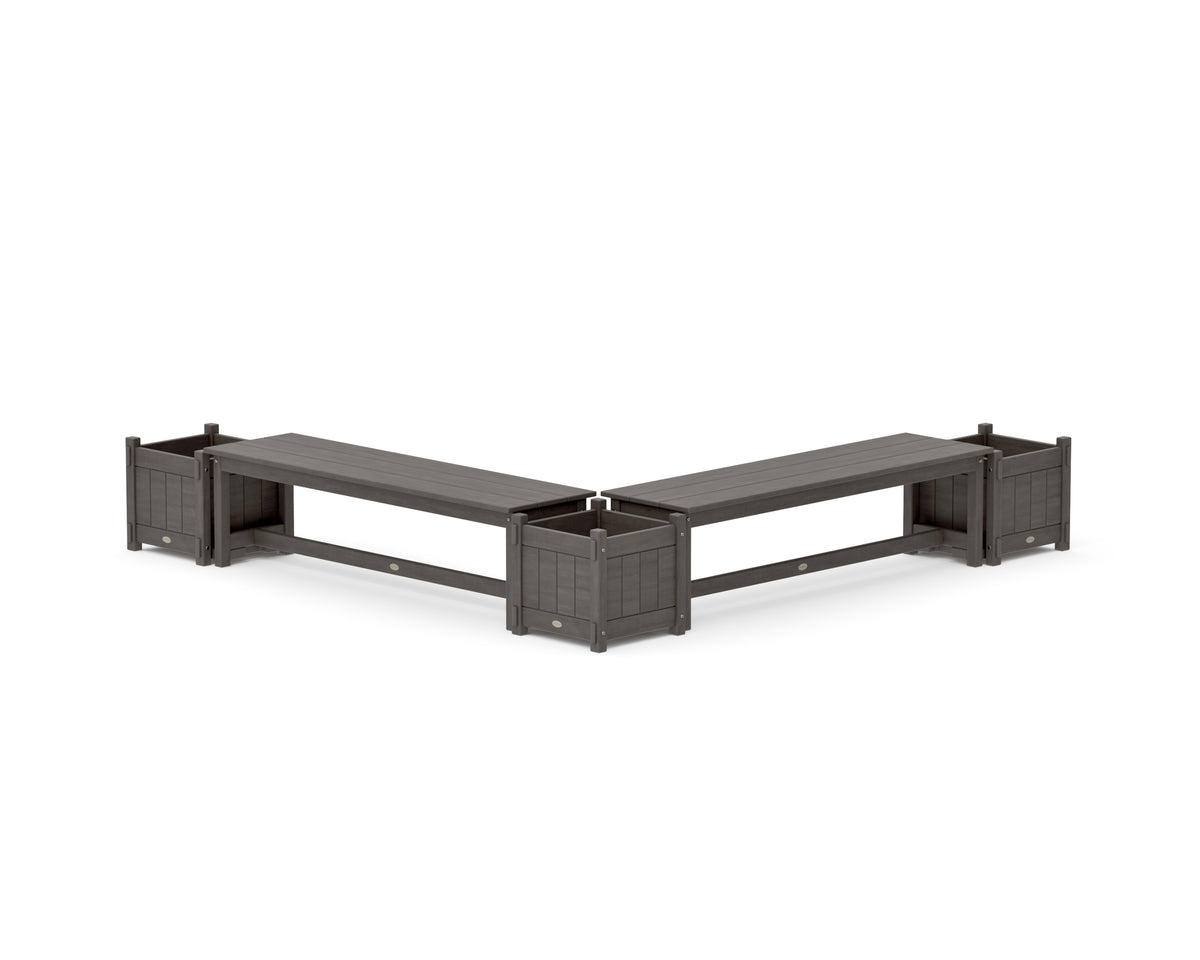 POLYWOOD 60" Vineyard L-Shaped Planter Bench Corner Set in Driftwood