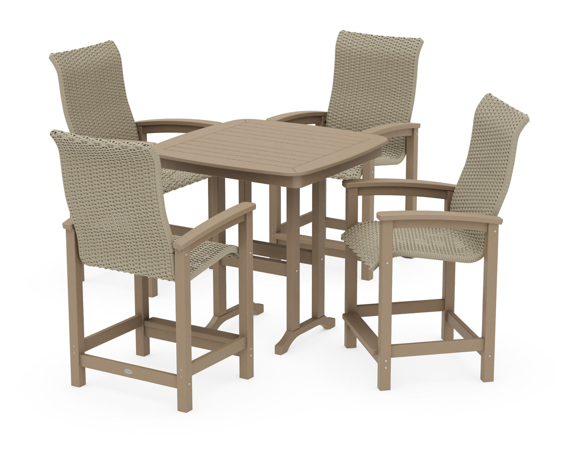 POLYWOOD Coastal Woven High-Back 5-Piece Counter Set in Vintage Sahara / Dune Grass