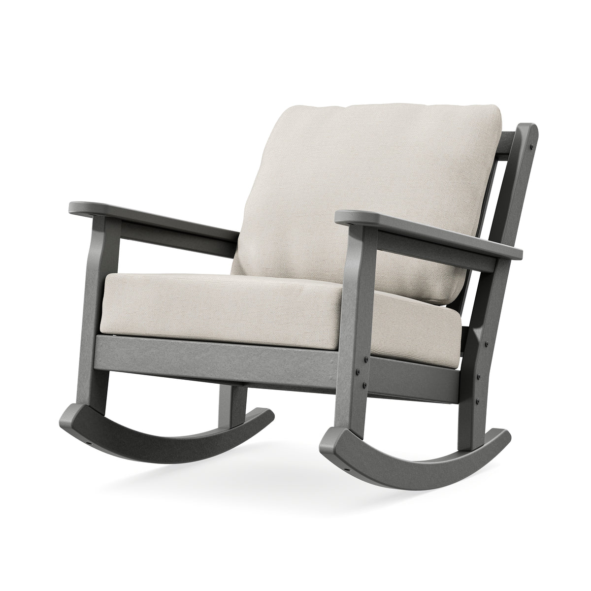 POLYWOOD Chippendale Deep Seating Rocking Chair in Slate Grey / Dune Burlap