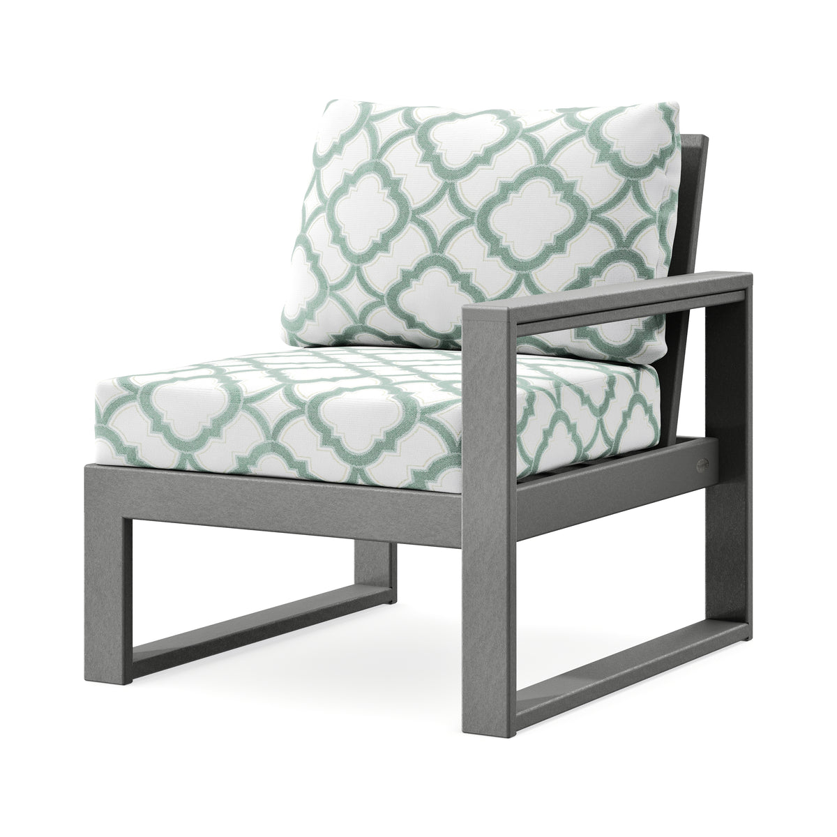 POLYWOOD EDGE Modular Right Arm Chair in Slate Grey / Trellis Glacier Spa