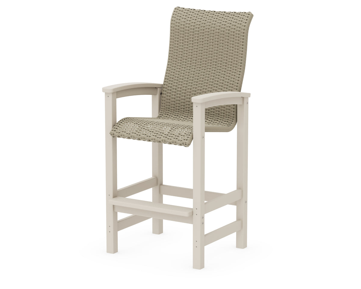 POLYWOOD Coastal Woven High-Back Bar Chair in Sand / Dune Grass
