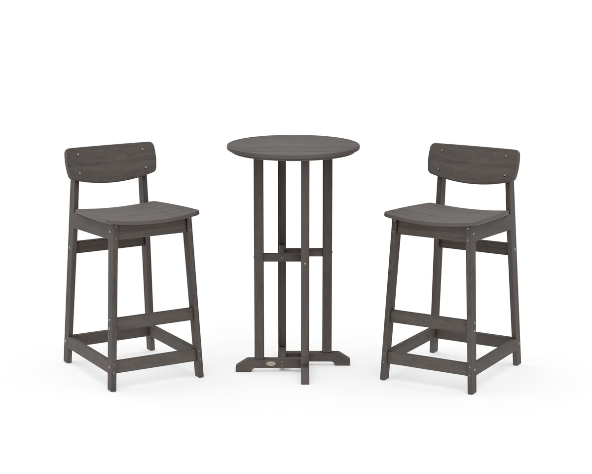 POLYWOOD Modern Studio Urban Lowback Bar Chair 3-Piece Bistro Set in Driftwood