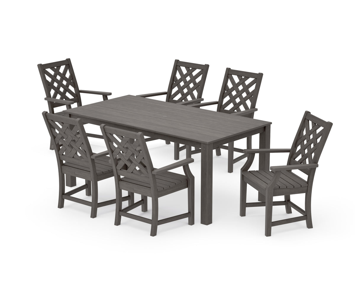 POLYWOOD Wovendale Arm Chair 7-Piece Parsons Dining Set in Driftwood