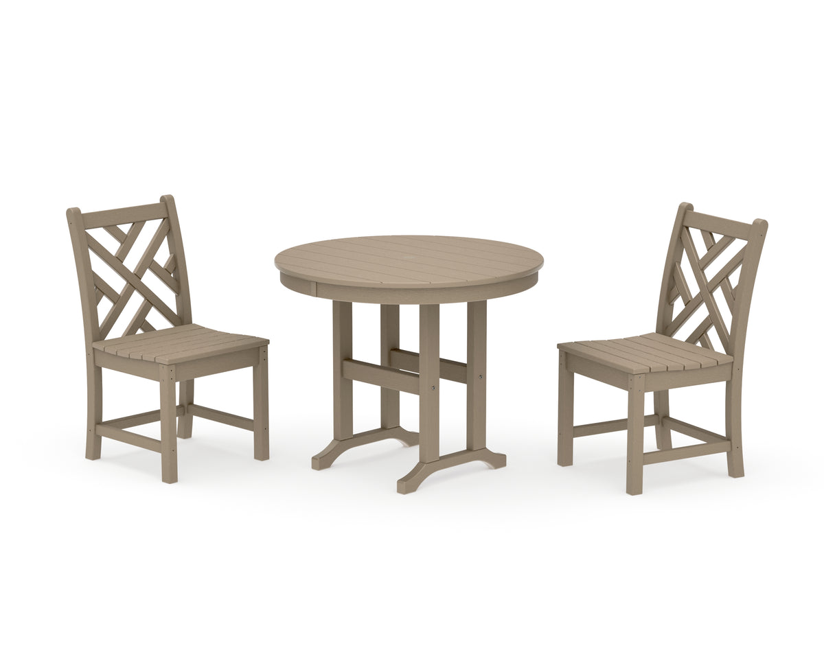 POLYWOOD Chippendale Side Chair 3-Piece Round Dining Set in Vintage Sahara