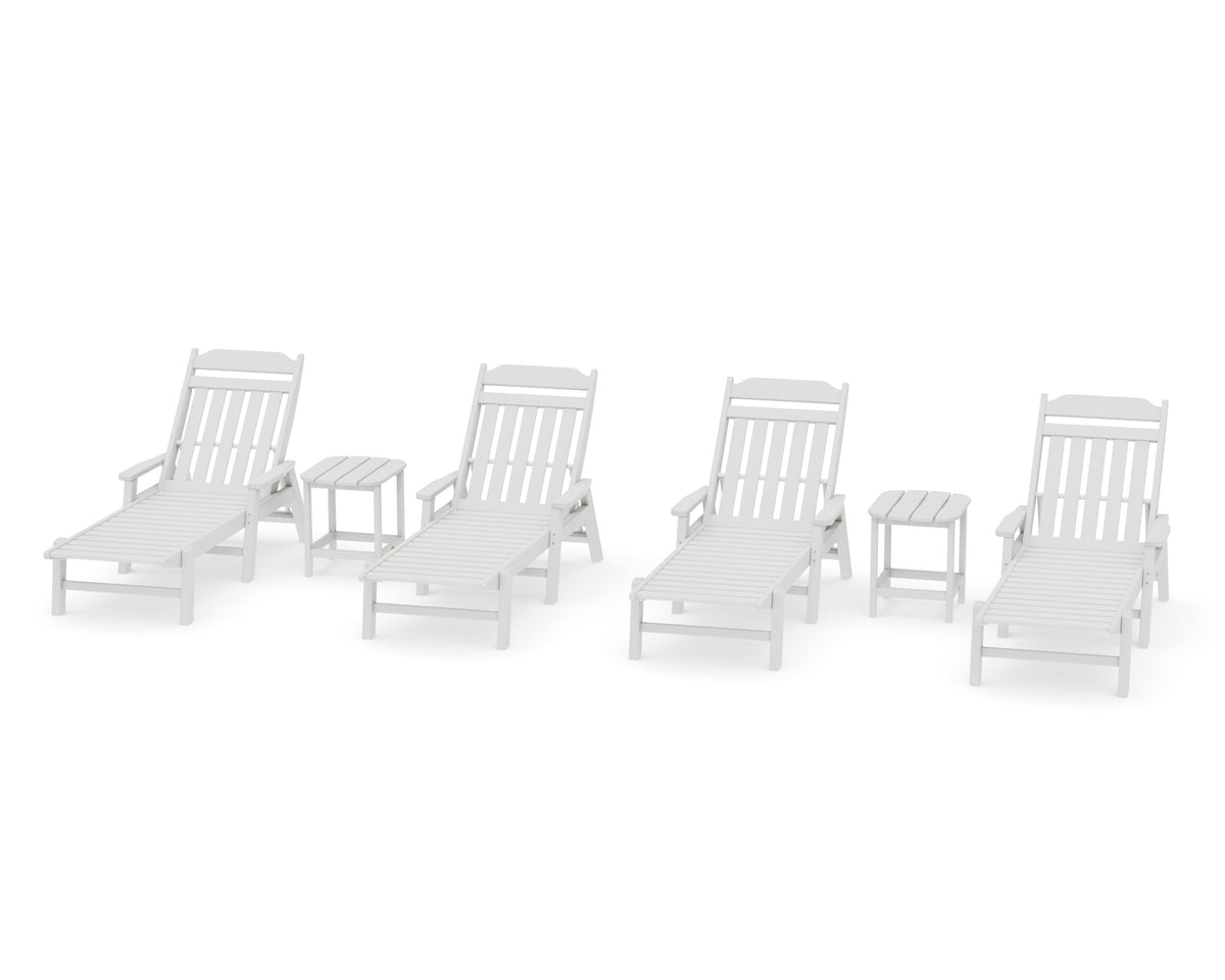 POLYWOOD Cottage 6-Piece Chaise Set with Arms in Vintage White